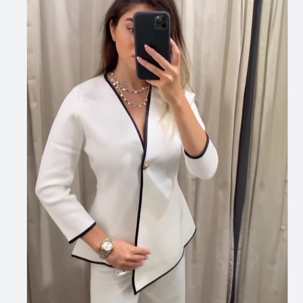 Zara NWT white knit crossover cardigan sweater blazer 4192/105 - Picture 3 of 9